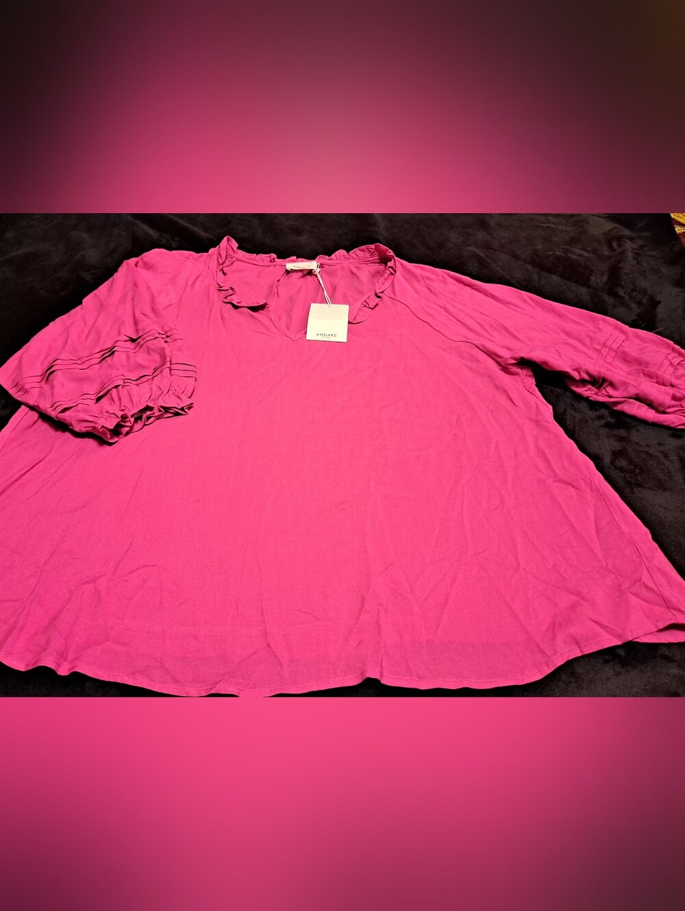 Andree By Unit Women's Ruffled Neck Pink Blouse Sz 2X